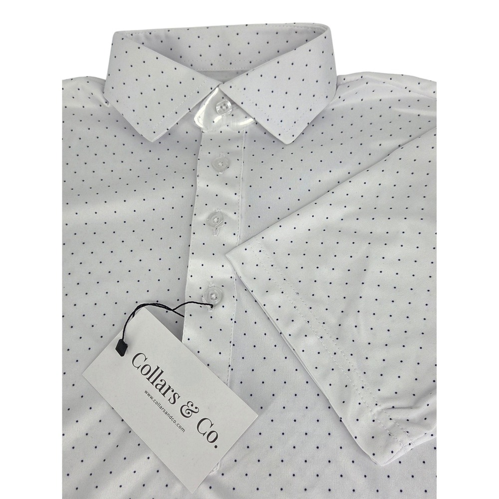 NWT Collars and Co Semi-Spread Collar Polo White Navy Polka Dot Small - Picture 4 of 8